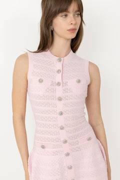 Pointelle Diamante Knit Mini Dress - Pink