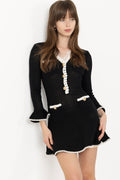 Lace Trim Knit Mini Dress - Svart