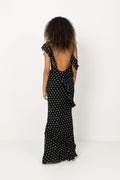 Polka Dot Georgette Maxi Dress - Svart