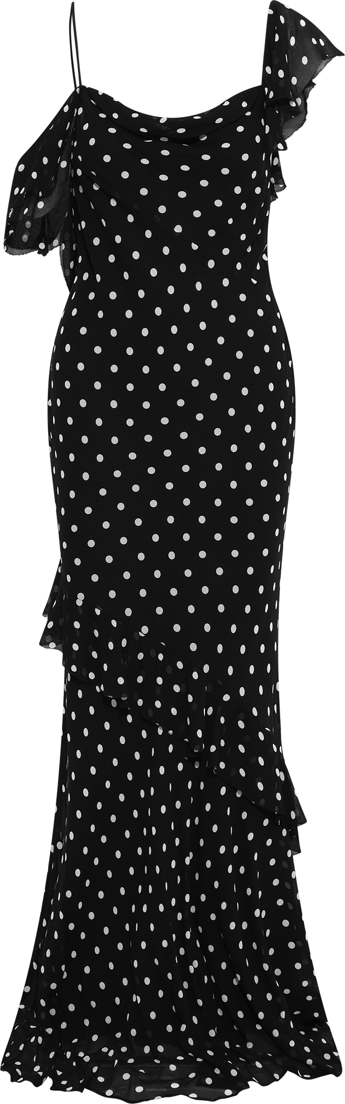 Polka Dot Georgette Maxi Dress - Black