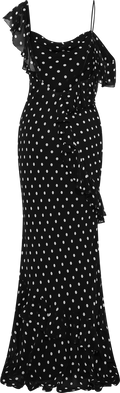Polka Dot Georgette Maxi Dress - Svart
