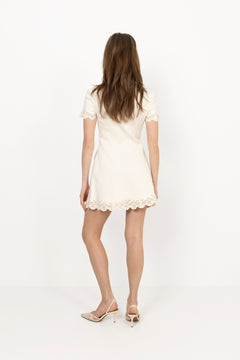 Broderie Denim Mini Dress - Cream