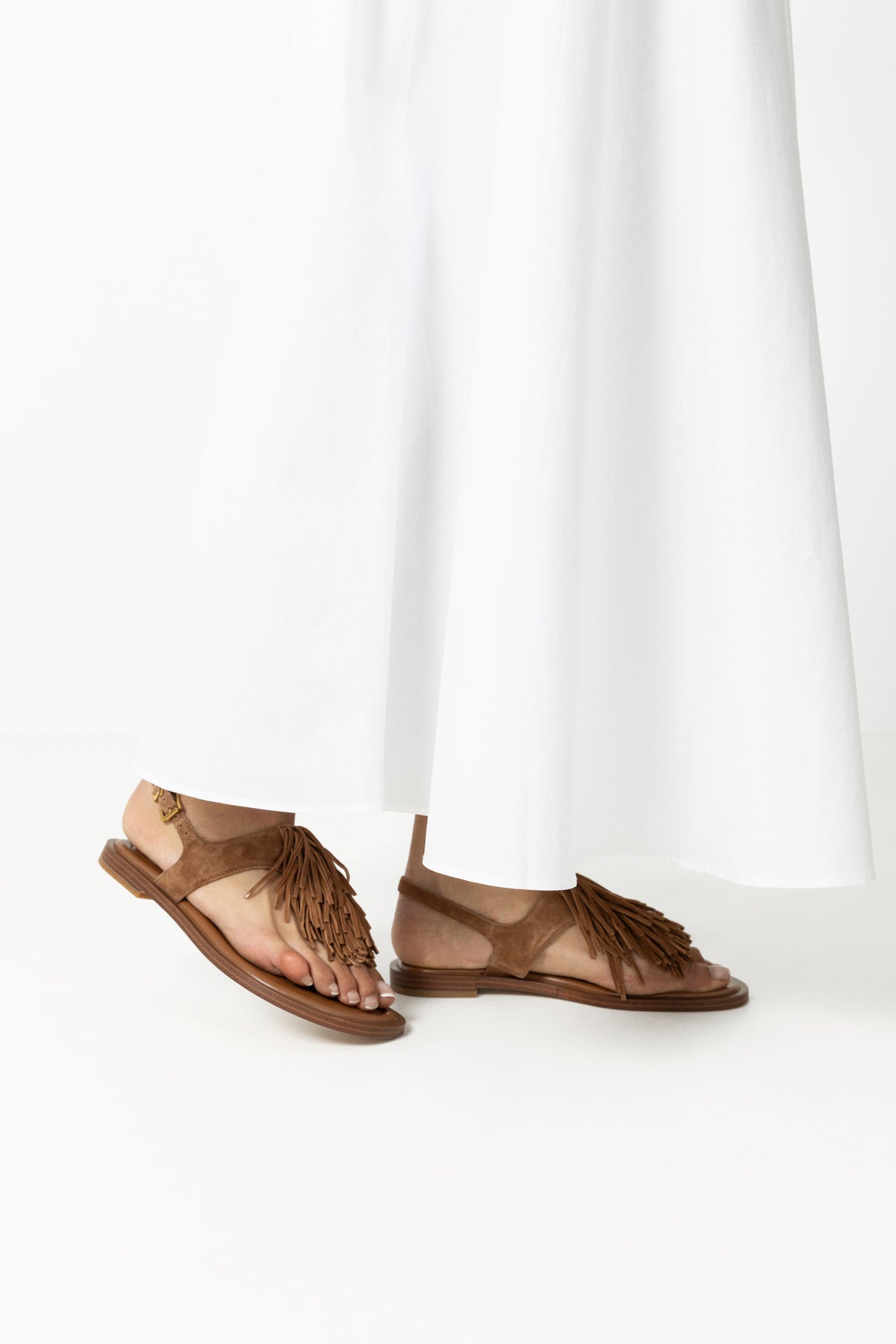 Indra Fringed Suede Sandal - Brun