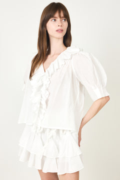 Cotton Frill Blouse - White