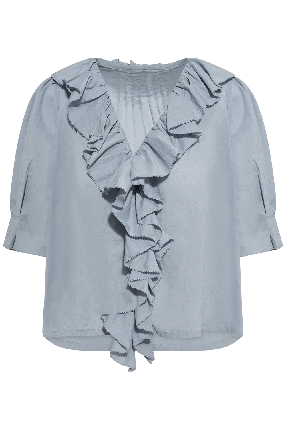 Cotton Frill Blouse - Light Blue