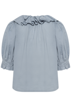 Cotton Frill Blouse - Light Blue
