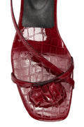 Mid Heel Knot Patent Croc Strappy Sandal - Windsor Wine