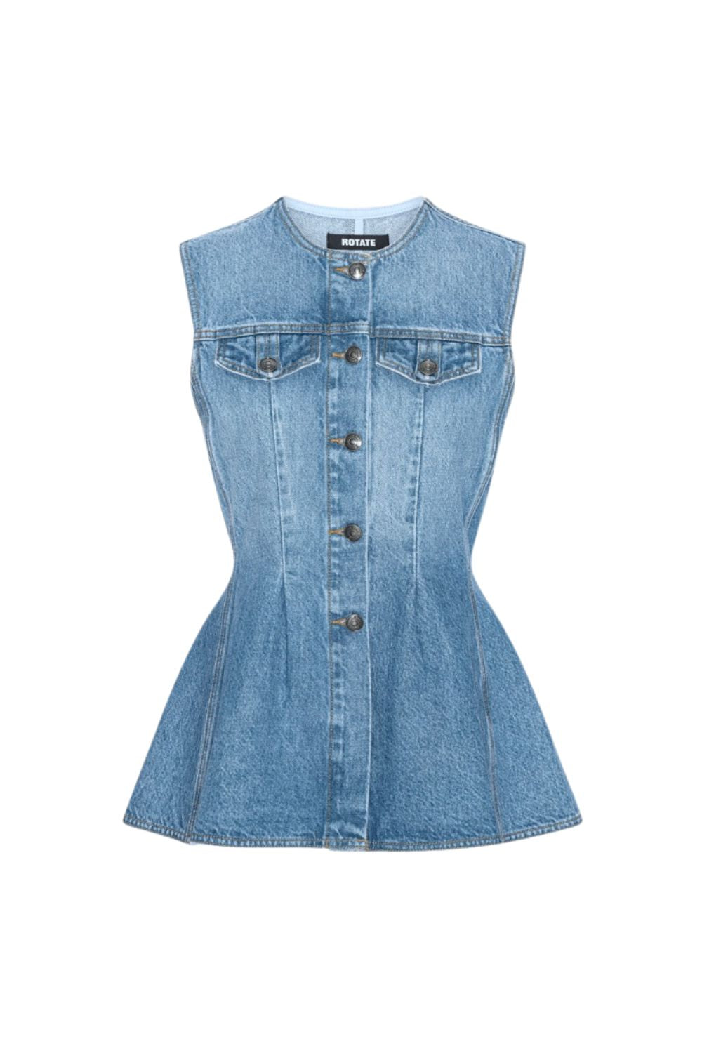 Flared Denim Top - Medium Blue Denim