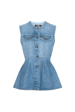 Flared Denim Top - Medium Blue Denim