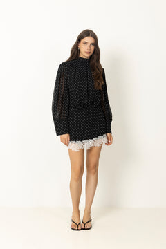Minidress Ls Lace Detail - Black Comb.