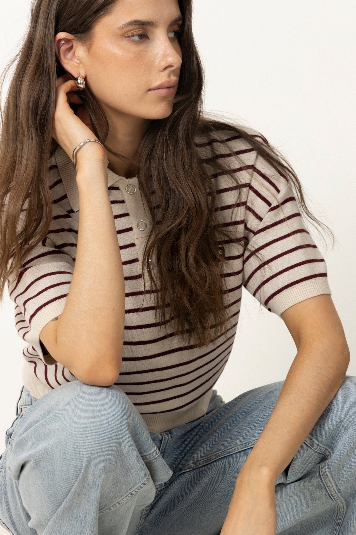 Slinky Knit Polo - Oatmeal Comb.