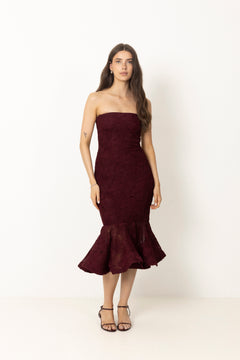 Flower Mesh Flounce Dress - Decadent Chocolate