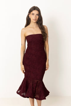 Flower Mesh Flounce Dress - Decadent Chocolate