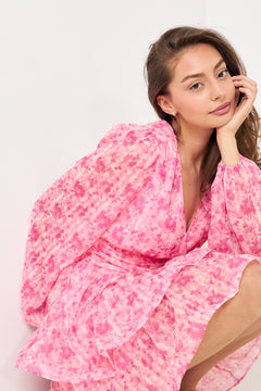 Jade Wave Watercolor Dress - Pink