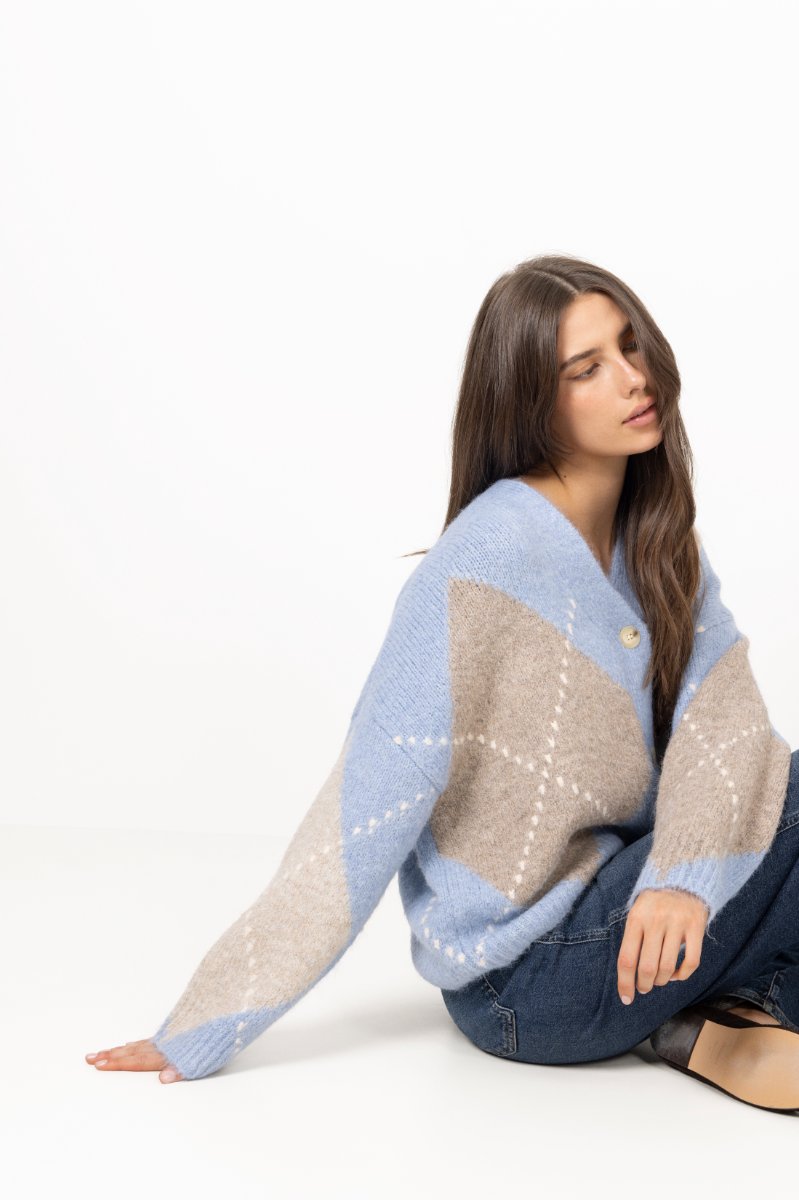 N-Laiana Stickad Kofta - Sky Blue Mix