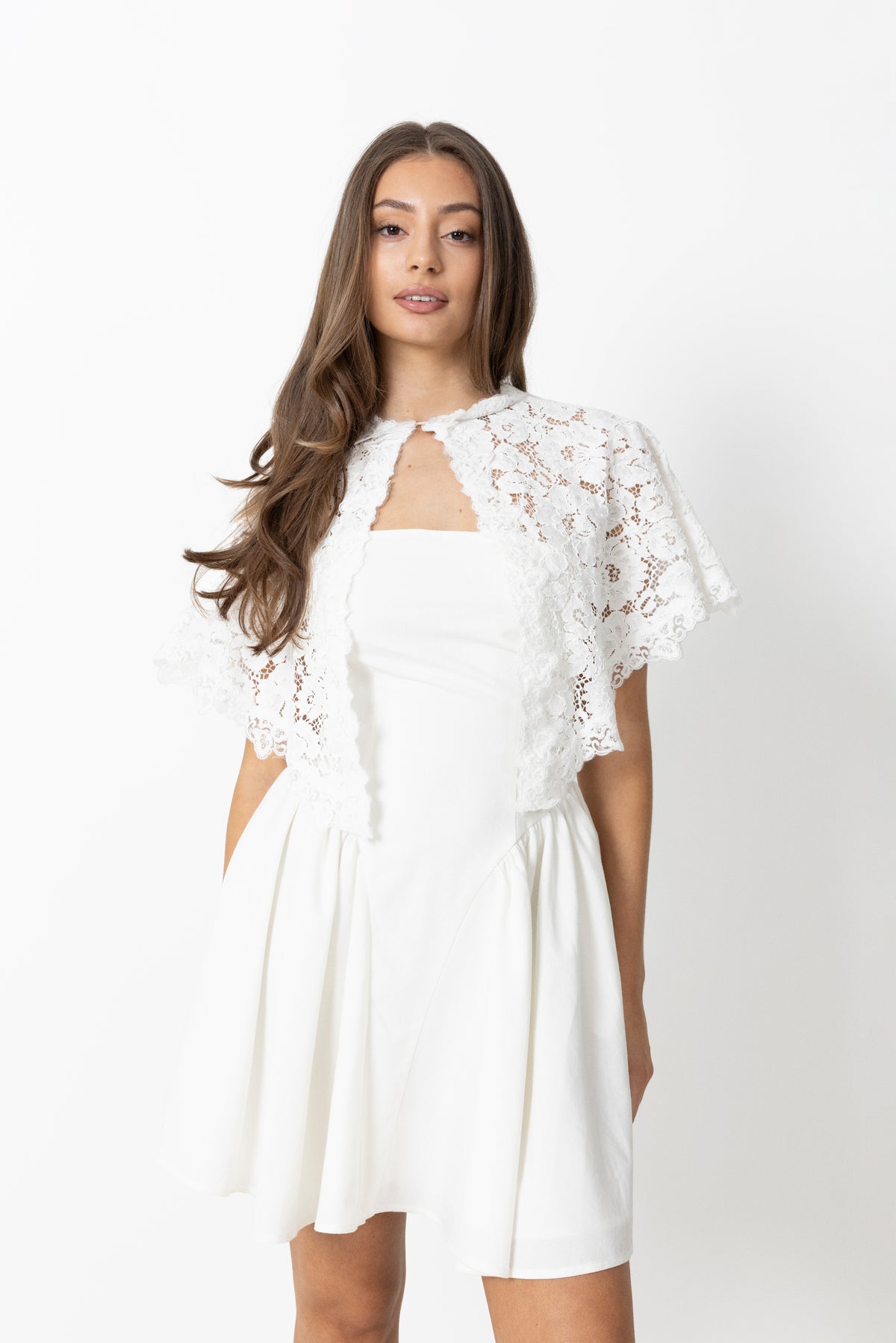 Aurora Linen Cape Mini Dress - White