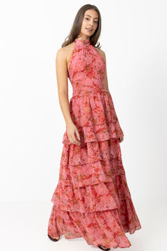 Ingalu Chiffon Maxi Dress - Pink