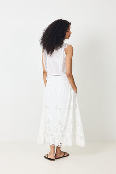 Yara Long Emb Skirt - White