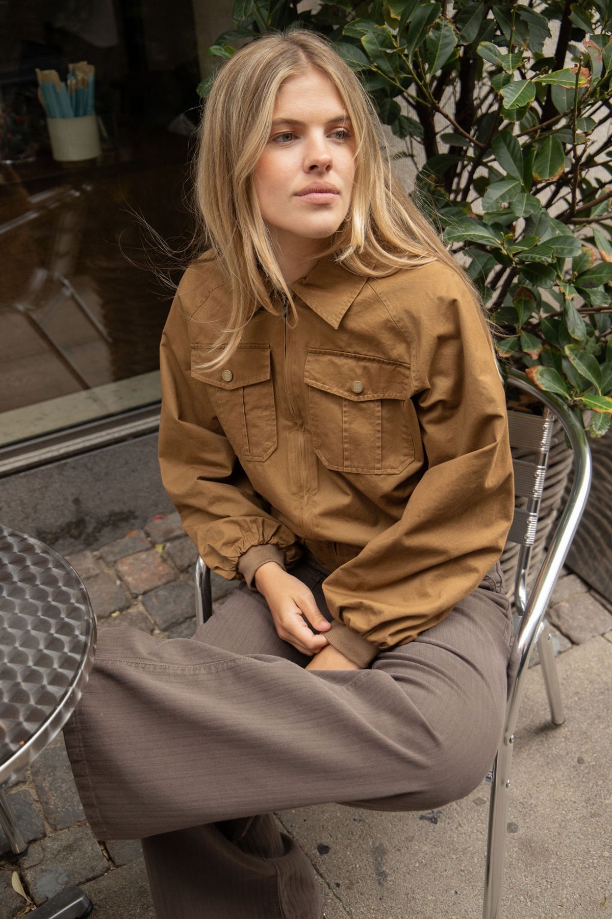 Mona Cotton Bomber Jacket - Brown