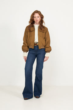 Mona Cotton Bomber Jacket - Brown