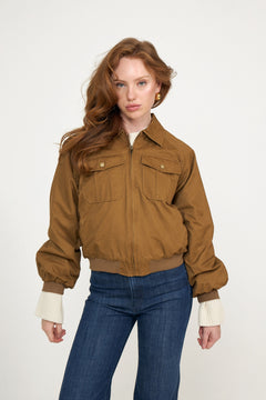 Mona Cotton Bomber Jacket - Brown