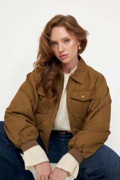 Mona Cotton Bomber Jacket - Brown
