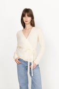 Lulu Ls Knit Omslagskofta - Snow White Melange