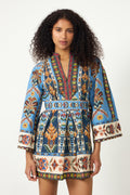 Mini Dress - Embroidered Tapestry Blue
