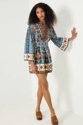Mini Dress - Embroidered Tapestry Blue