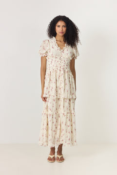 Arielic Long Dress - Off White Vintage Rose
