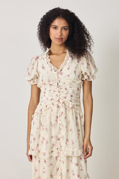Arielic Long Dress - Off White Vintage Rose