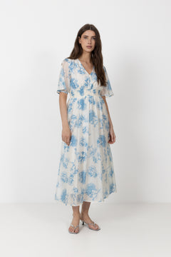 Evangelia 2/4 Dress Aop - M Blue Flower