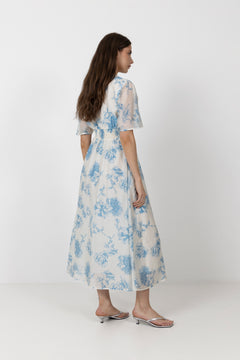 Evangelia 2/4 Dress Aop - M Blue Flower