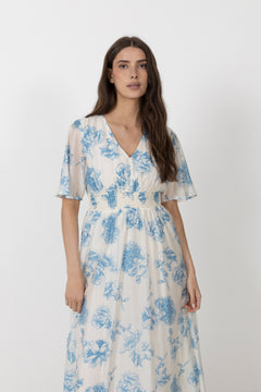 Evangelia 2/4 Dress Aop - M Blue Flower