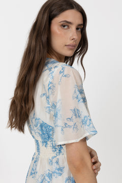 Evangelia 2/4 Dress Aop - M Blue Flower