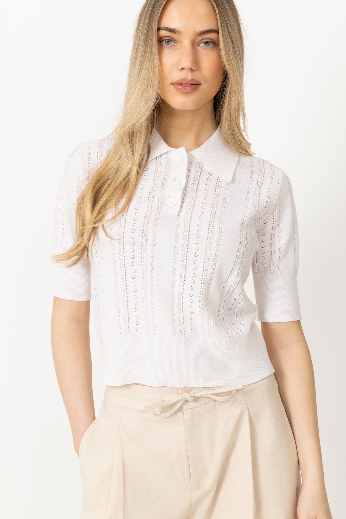 Edel Linen Cotton Polo Tee - Vit