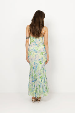 Amaia Chiffon Slip Maxi Dress - Pastel Floral Pistachio