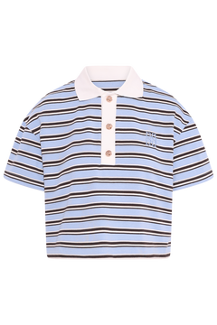 Olga Stripe Polo Tee - Blue