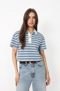 Olga Stripe Polo Tee - Blå