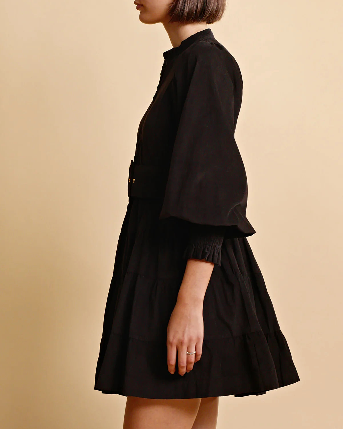 Baby Cord Belt Dress - Black