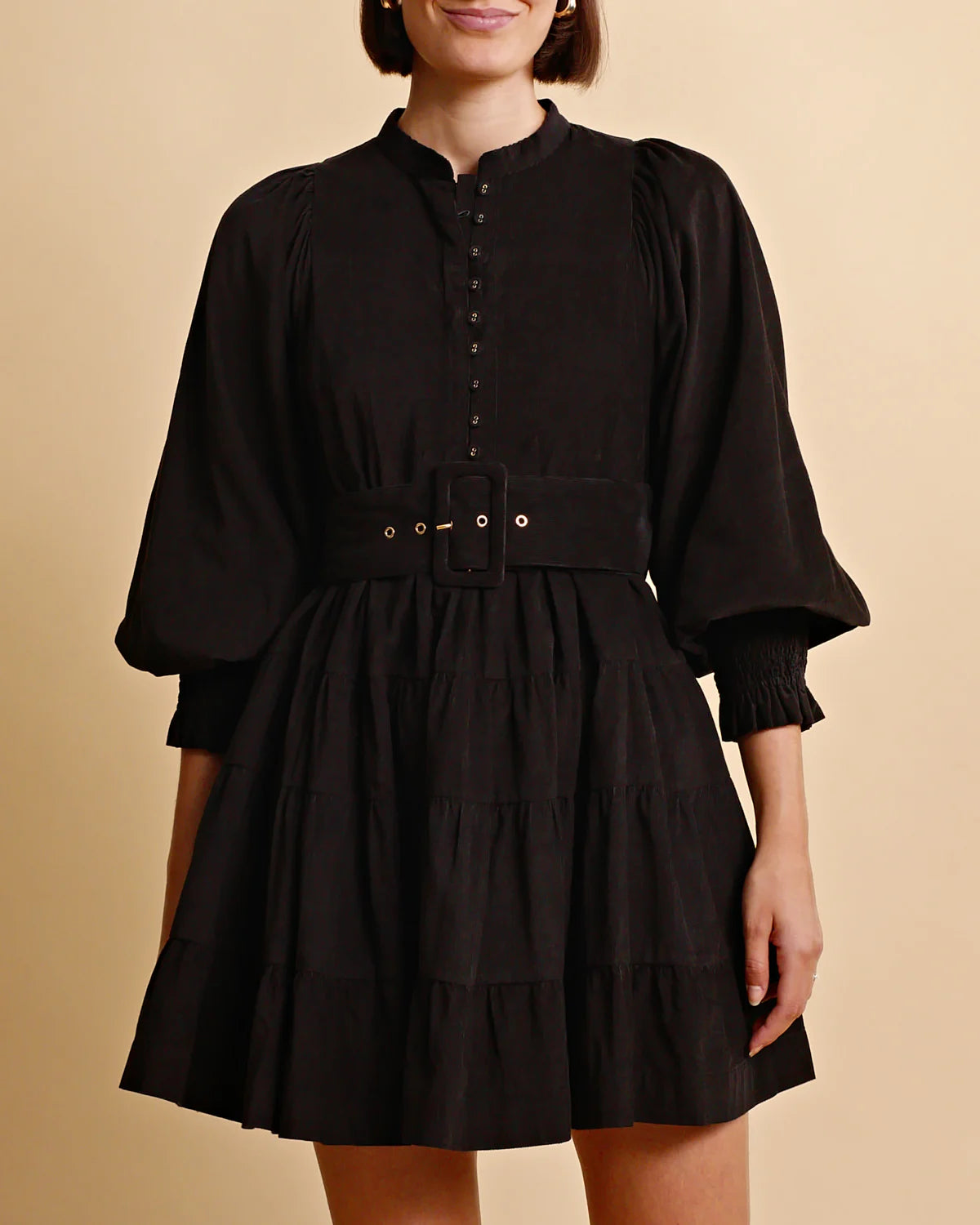 Baby Cord Belt Dress - Black