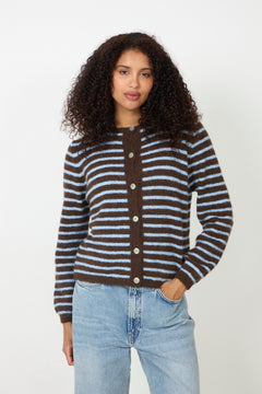 N-Mertice Knit Cardigan - Brown Blue Stripe