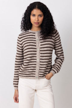 N-Mertice Knit Cardigan - Brown Sand Stripe