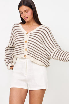 N-Lenda Knit Cardigan - Brown Ivory Stripe