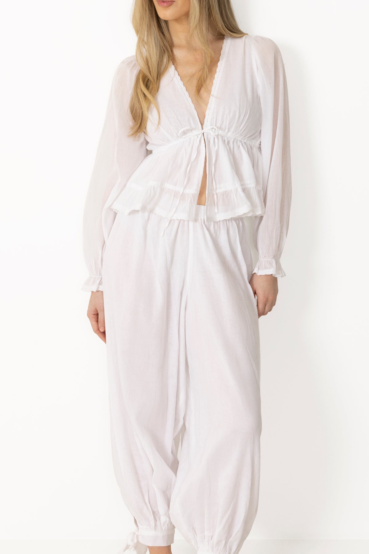 Elea Cotton Voile Byxor - Vit