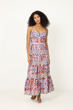 Sleeveless Tiered Maxi Dress - Flower Tiles Lilac