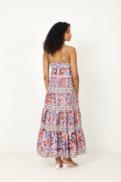 Sleeveless Tiered Maxi Dress - Flower Tiles Lilac