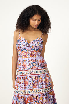 Sleeveless Tiered Maxi Dress - Flower Tiles Lilac