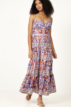 Sleeveless Tiered Maxi Dress - Flower Tiles Lilac