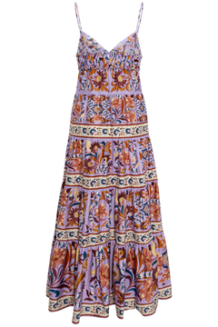 Sleeveless Tiered Maxi Dress - Flower Tiles Lilac